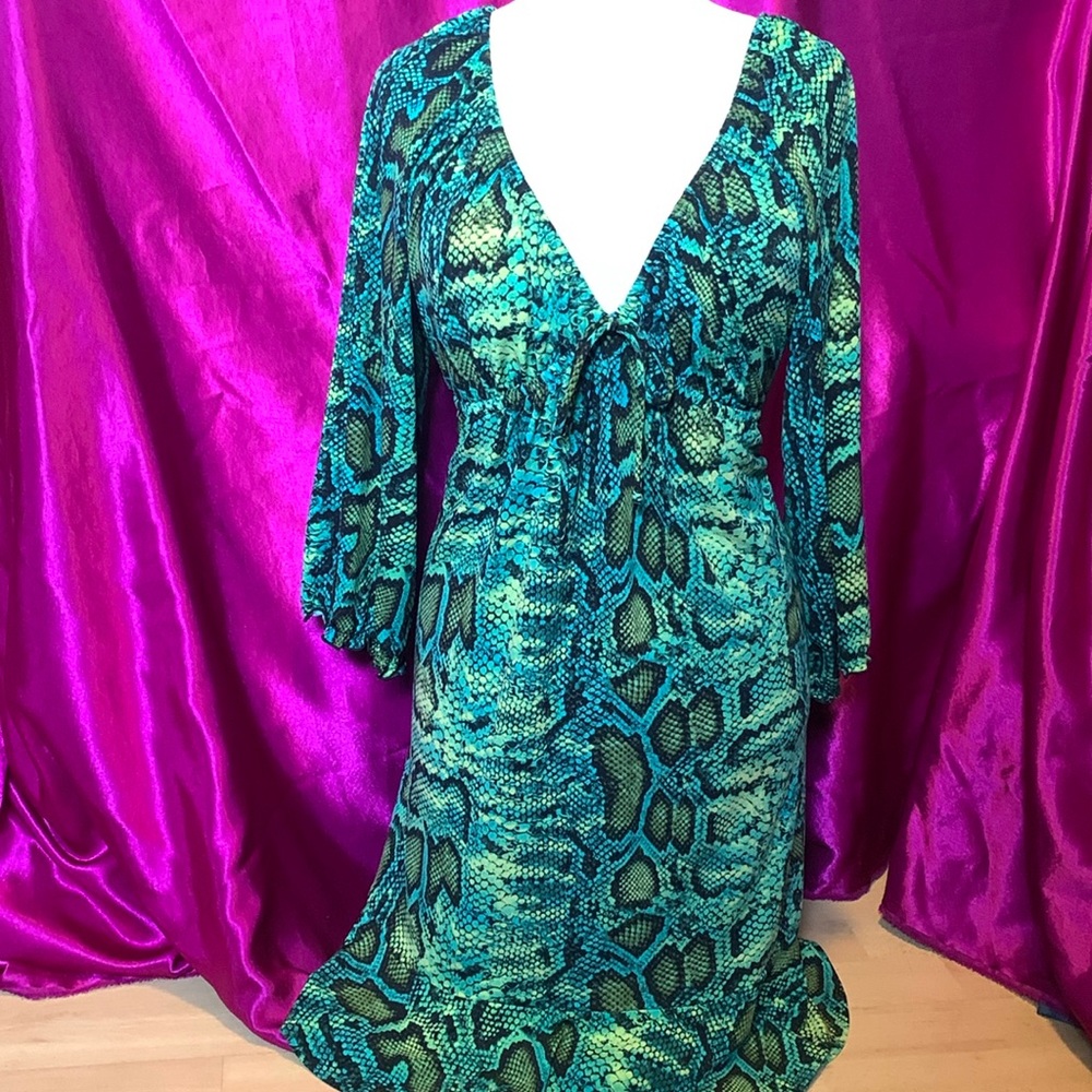 International concepts, green, yellow, blue snakeskin, pattern, dress